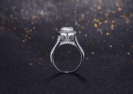 Hot Sale Mode Luxury Women Engagement Smycken 925 Sterling Silver 5A ZC Crystal Zircon Kvinna Bröllop Finger Blomma Ringar För Lover Gift
