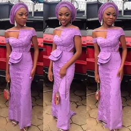Light Purple African Prom Dresses Aso Ebi Style Lace Appliques Beaded Evening Floor Length Arabic Women Formal Party Vestidos Custom Made