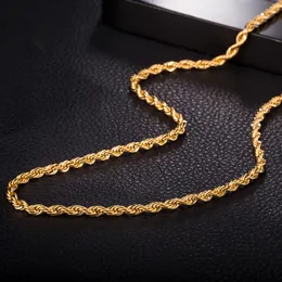 Ny design 3mm 24inches 60cm Mäns halsband kedja 18k gul guldpläterad twist rep kedja halsband för kvinnor / män smycken halsband