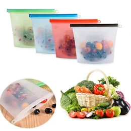 Reusable Silicone Food Fresh Bag Wraps Fridge Storage Containers Refrigerator Tool Kitchen Colored Zip Bags 4 Colors FMT2132