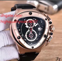 Fashion Chronograph Triangle Watch Men Anniversary VK Quartz Chronograph Working Sport Racing Car 18k Rose Gold Leathe