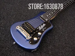 Lätt att ta anpassad metallisk blå vänsterhänt Hofner Shorty Travel Guitar Protabel Mini Electric Gitarr med Cotton Gig Bag