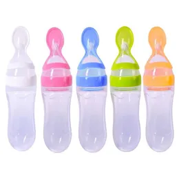 Baby Bottles# Toddler Silica هلام تغذية الزجاجة ملعقة زجاجة ملعقة