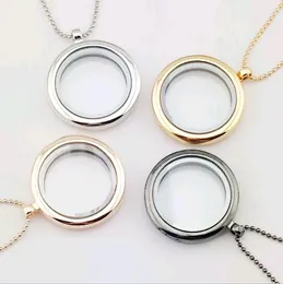 Round Magnetic Floating Locket Pendants Glass Smooth Surface Photo Lockets Necklaces without chain Mix 4Colors