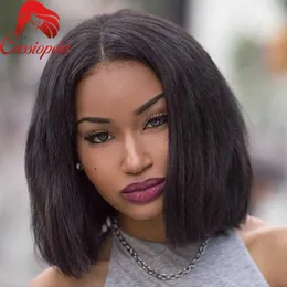 Yaki Straight Short Bob Virgin Human Hair Full Spets Wig Middle Part Spets Front Wigs For Black Women Top Quality Brasilian Hair8841891