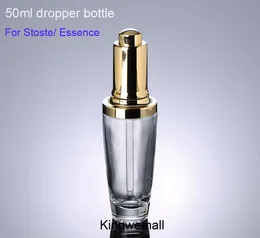 300 sztuk / partia 50 ml Clear Glass Dropper Butelka, 50 ml Fiolka Serum, 50 ml Opakowanie kosmetyczne, kontener wyświetlacza ze złotą nasadką