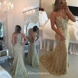 Champagne Lace Evening Dress Mermaid Sweetheart Sashes Kvinnor Pagant Wear Special Occasion Dress Party Gown Custom Made Plus Size