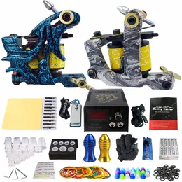 Anfänger Komplettes Tattoo Kit 2 Professionelle Tattoo Maschine Kit Spule Maschinengewehre Netzteil Nadelgriffe Set kostenloser Versand