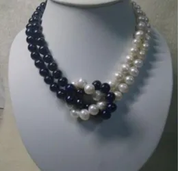 surprising design 2 row 8-9 mm white & black Akoya Cultured Pearl necklace