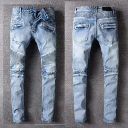 Wholesale- New # 976 Men's Ripped Biker Distressed Stretch Slim denim Blue Washed Jean Size 29-42