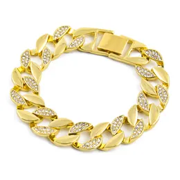 Hip Hop Men's Iced Out Armband Simulerade Half Diamond Bangles Guldfyllda Miami Cuban Link -kedja för mens mode smycken