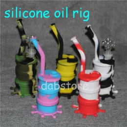 Glow in dark silicone oil rig silicone water pipe with glass accessories ,non-stick silicone bongs free shipping