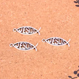 93st Antik silverpläterad fisk Jesus Charms Pendants för European Armband Smycken Göra DIY Handgjorda 27 * 10mm