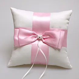 Cuscino per fedi Cerimonia di nozze 2019 Vendita calda Cuscino per portafedi in avorio rosa con grande fiocco 19 cm * 19 cm Cuscino per fedi nuziali