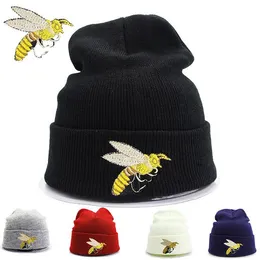Hot Sale winter Hat Cap Beanie wool knitted men women Caps hats bees embroidery warm Beanies Unisex Skull Hip Hop Cap Hair Bonnets