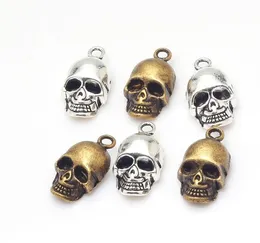 Ny 100pcs Vintage 3D Skull Charms Pendant Antik Silver Bronze för DIY Halsband Smycken Göra fynd 12x20mm