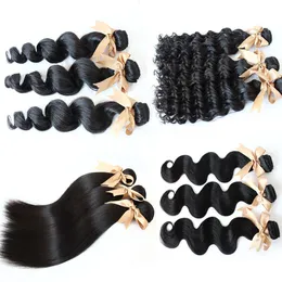 100% Brazilian Human Hair Weft Weave Straight Wavy Curly Natural Black Bleached Hair Extension 3pcs/lot Greatremy