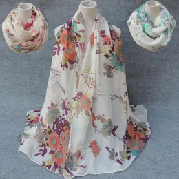 Flower Print Voile Cotton Infinity Scarf Fashion Circle Scarf Large Size Long Scaves Women around Scarfs