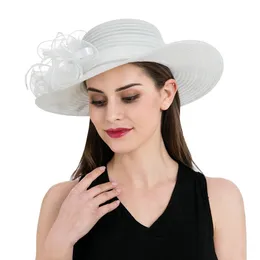 Womens Stylish Flower Fascinators Polyester Wide Brim Floral Kentucky Derby Church Dress Tea Party Hat T236321Y