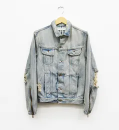 Wholesale- 2016 New Fashion Streetwear Jean Mens Jackets And Coats Men Clothes Latex Hip Hop Zipper Ripped Distressed Denim Jacket M-XL