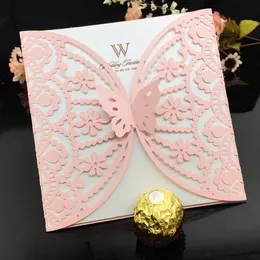 結婚式の招待状レーザーカット結婚式の招待状カード中国の結婚式の招待状内部と封筒のラベルが付いている蝶のグリーティングカード