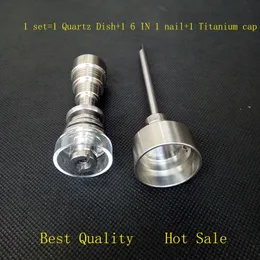 Titanium Nails Quartz Dish Banger Acessórios para fumantes ferramenta 6 em 1 com tigela de tampa de carboidrato para bolhas de óleo de bolhas de vidro Bongos de água de vidro Bongos