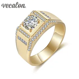 Vecalon New Men Jewelry Wedding Band Ring 1.5ct Diamond CZ Yellow Gold 925 Sterling Silver Męski Pierścionek zaręczynowy