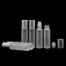 Silver Lids Frosted Clear Glass Roller Bottles 10ml HIgh Quality Roll On Bottles with SS Roller For Essential Oil Perfume Skin Care