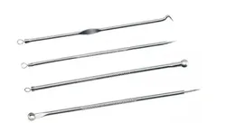 4-Piece Blemish Extractor Set Stainless steel Blackhead Pimples Acne Comedone Remover Needle Tool,Hook Headm Doule Ends,Straight Needle