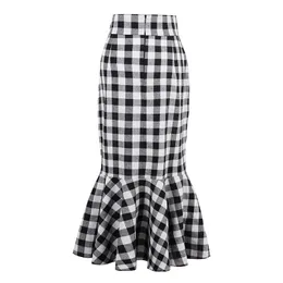 التنانير x201711 Sisjuly Women Skirt Plaid Fishtail Black White Summer Retro 1950s Bodycon Cotton Mermaid Sexy Office Trumpet Vintage Skirt