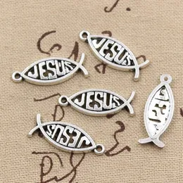 Hurtownie-99cents 8 sztuk Charms Fish Jezus 27 * 10mm Antyczne Dokonywanie Wisiorek Fit, Vintage Tybetański Silver, DIY Naszyjnik Bransoletka