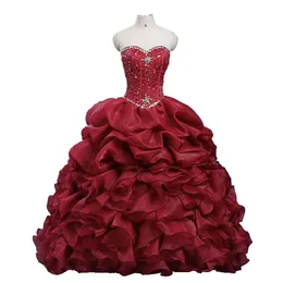 2017 Sexy Cheap Sweetheart Ball Gown Organza Quinceanera Dresses with Beaded Sweet 16 Dress Lace Up Floor Length Vestido De Festa BM84