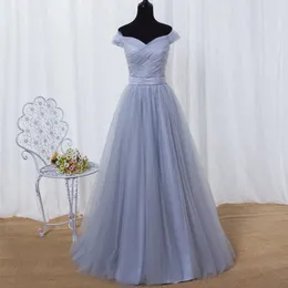 Smoky Gray Bridesmaid Dresses Off Shoulder Lace-up Back Pleats Tulle Wedding Party Dresses Burgundy,Royal Blue,Lavender evening gowns Cheap