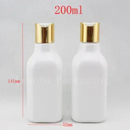 Altın kap ile 200ml boş beyaz losyon kozmetik şişe kabı, alüminyum kapaklı kare PET şişeler, kozmetik ambalaj