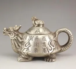 Chine Tibétain Argent Antique Dragon Tortue Théière