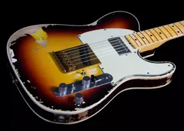 Masterbuilt Andy Summers 3 Tone Sunburst Relic Tele Guitar Electric Guitar Gode، القيقب الرقبة، Humbucker Pickup، Whie PickGuard، المستقبلون خمر