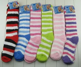 Solid Winter Warm Long Knee Hi Striped Assorted Thick Soft Cozy Fuzzy Socks 12pairs/lot Free Shipping