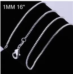 20 st/lot 925 sterling Silver 1MM Box Chain Halsband 16"/18"/20"/22"/24" för hängen