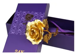 DHL 50Pcs 24K Gold Foil Plated Rose Lover's Golden Artificial Rose Flower Valentine's Day Birthday Wedding Party Gift