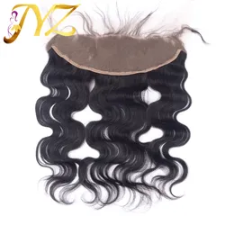 Brasiliansk kroppsvåg spets frontala stängning Middle Free Three Part 13*4 Virgin Human Hair Ear to Ear Lace Frontal Peruansk hår