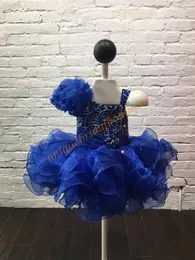 Toddler Pageant Dresses 2021 Hot Same with Big Flower and Fan-Shaped Beading Real Photos Cupcake Little Girls Pageant Dress Tiered Skirts