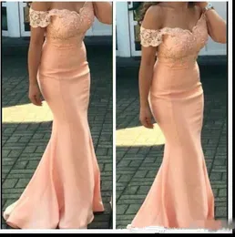 Setwell barato vestidos de dama de honra para casamentos pêssego boné mangas rendas apliques sereia até o chão formal dama de honra vestidos plu243s