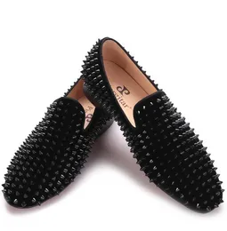 new Black velvet print Black rivet men handmade loafers Fashion Party Banquet men smoking slippers male's flats