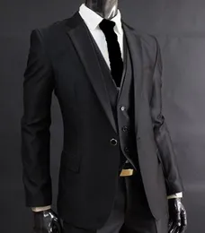 New Arrivals One Button Black Groom Tuxedos Notch Lapel Groomsmen Best Man Suits Mens Wedding Suits (Jacket+Pants+Vest+Tie) H:482