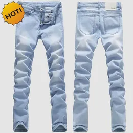 High Quanlity 2017 Light Blue Men Washing Stretch leg Pencil pants teenagers Boys Hip Hop Bleaching Denim Jeans Slim Fit Bottoms