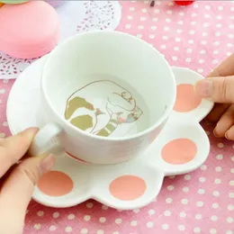 Simpatico gatto cartone animato Set di tazze creative tazza da colazione al latte da gatto tazze e piatti in ceramica da 150 ml