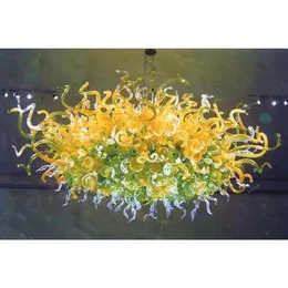 Moderna ljuskronor i glas Europeisk belysning Matsal Konstdekor Led-takfläkt Kristallkronor