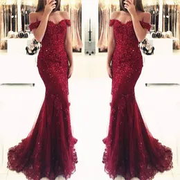 Stunning Crystal Bury Mermaid Prom Off The Shoulder Sweetheart Soft Tulle Lace Floor Length Formal Evening Dresses