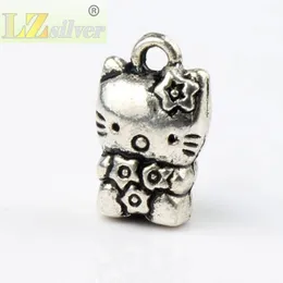 Bonito Da Flor do Gato Encantos Pingentes 80 pçs / lote 9.3x15mm Antique Silver Moda Jóias DIY Fit Pulseiras Colar Brincos L072 LZsilver