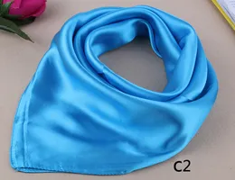 Wholesale-23'' New Silk Square Scarf Neckerchief Pure Color Work Wear Neck Scarf Women's Hair Scarves Bandanas Headwear 60*60cm Gift